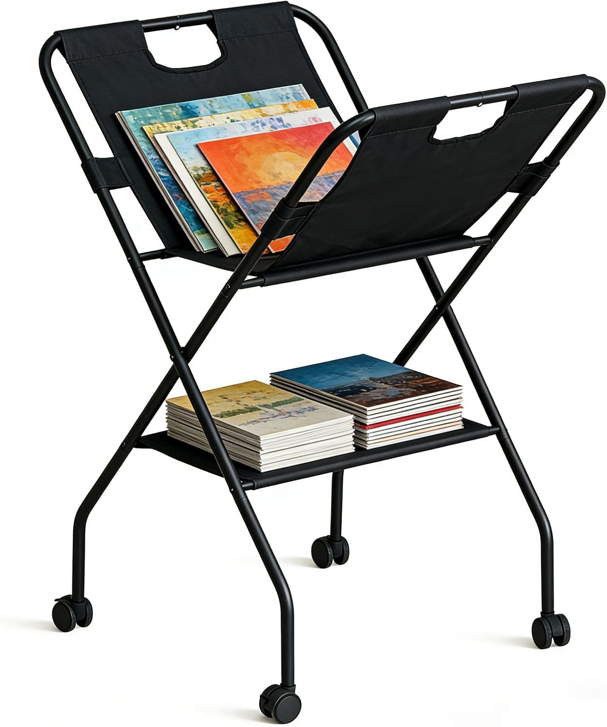 Folding Art Storage Racks with Caster Wheels, Sturdy Art Print Racks & Canvas Organizers, Duty Collapsible Art Studio Storage, Fits Frames, Prints, Posters for Artists, Home & Classroom
