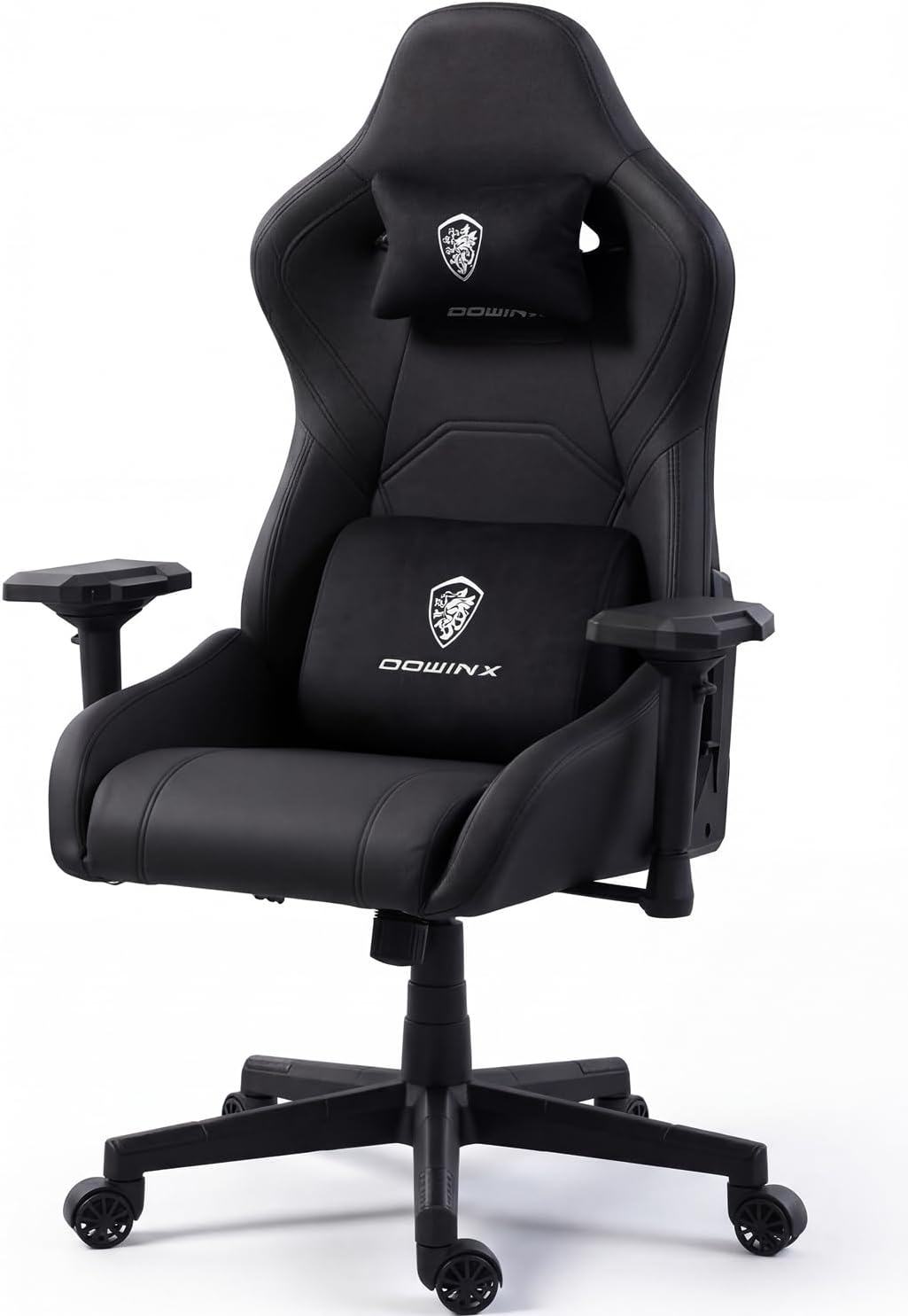Dowinx Gaming Stuhl mit 4D Armlehnen und 15°Schaukelfunktion, 165° Verstellbar Massage Gaming Chair, Ergonomischer Gamer Sessel Rennsport-Design für Gamer Esport 135kg Belastbarkeit, Schwarz