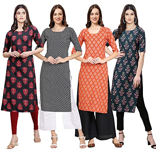 Image of Pinkmint Women's Crepe Digital Print Straight Kurta [Pack of 4] (CCV-334-338-339-335)