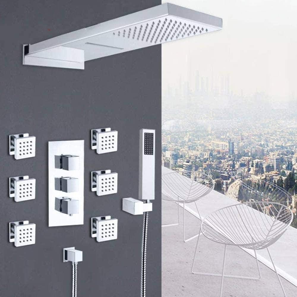 Shower Set Chrome Thermostatic Shower Fittings Set rainwater Fall Shower 6-Piece spa Jets 4-Way Thermostatic Mixer tap Bathroom Shower Set
