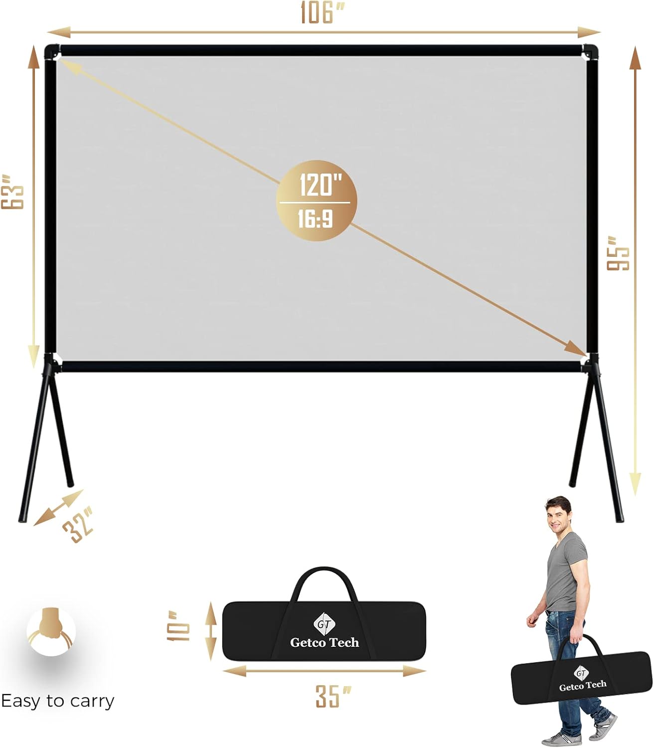 Bіg Sаlе Projector Screen, Wall-Mounted Projector Screen with Stand, HD 3D Wrinkle-Free Outdoor Projector Screen, Double Sided Projection Outdoor Movie Screen, Portable Projector Screen 120 Inc