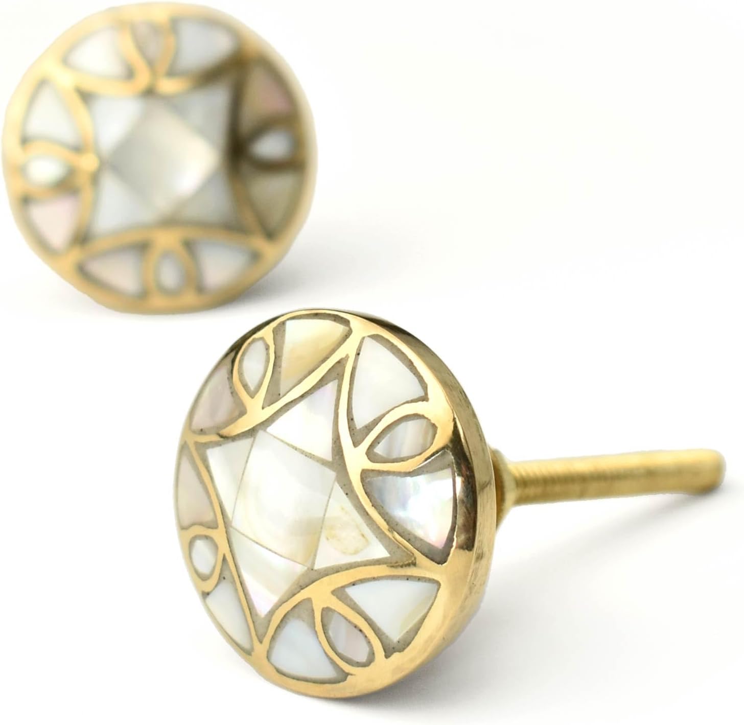Art Deco Brass Mother of Pearl Cabinet Drawer Knob Brass Door Knob and Pull for Kitchen Bedroom Living Room - Set of 4