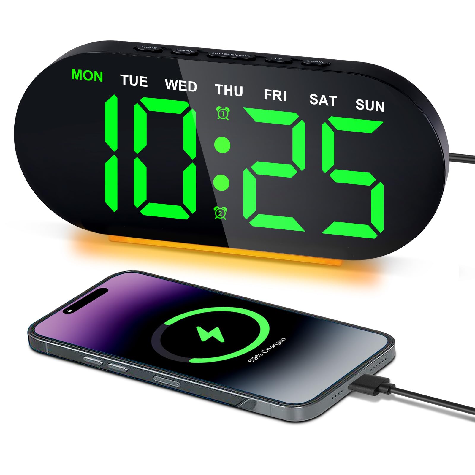 Foyucool Digital Alarm Clock, 7" Large LED Display Bedside Clock