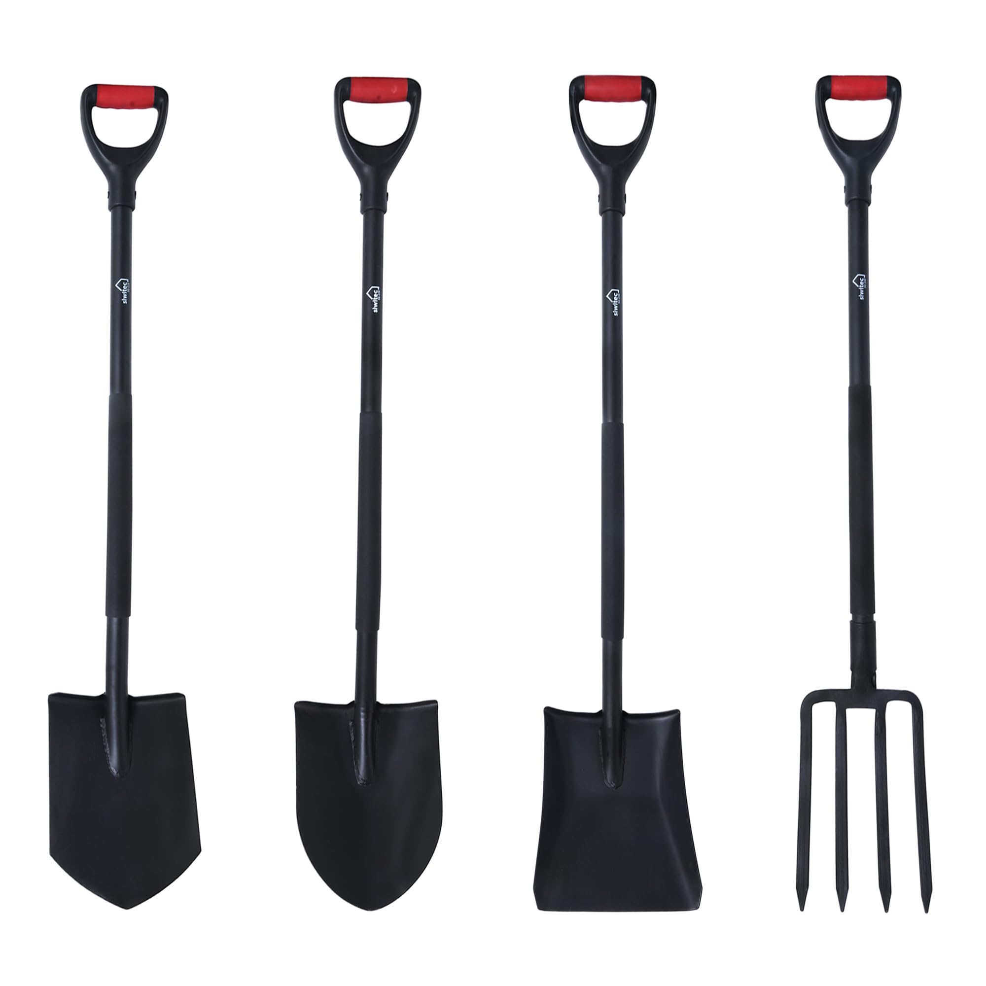siwitec Gartenspaten rund SG-220 aus Stahl für weiche, steinarme Böden | ergonomischer Spaten | Länge: 118 cm | Schwarz | Garten | Schaufel | Gärtnerspaten