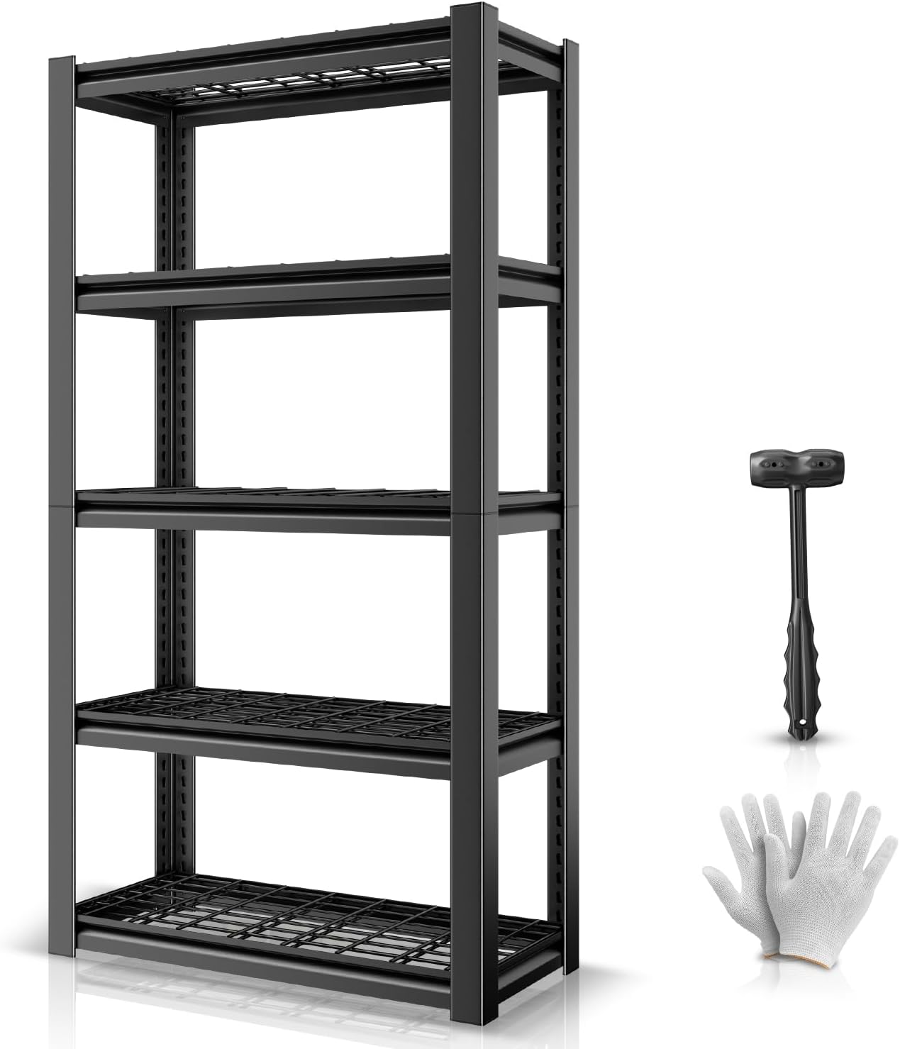 Auto Dynasty 5-Tier Storage Shelves, 72" H Heavy Duty(3000LBS Capacity) Adjustable Garage Shelving, Metal Storage Utility Rack Shelf Unit for Pantry Kitchen Warehouse, 72" H x 35" W x 16" D, Black
