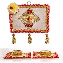 Shubh Labh Hanging with Set of 2 Tealight Holders for Wall Door Home Temple Festivals Wedding Functions Indian Traditional Decor Decoration Gifting