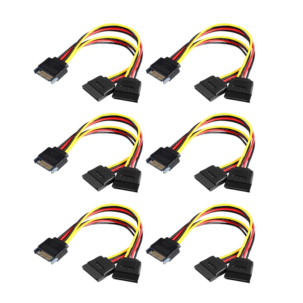 SATA Power Extension Cable, 6 Pack 15 Pin SATA Male to Female Extender Cable Cord Adapter for Hard Drive Disk, HDD, SSD, PCIE (6PCS with Lock)