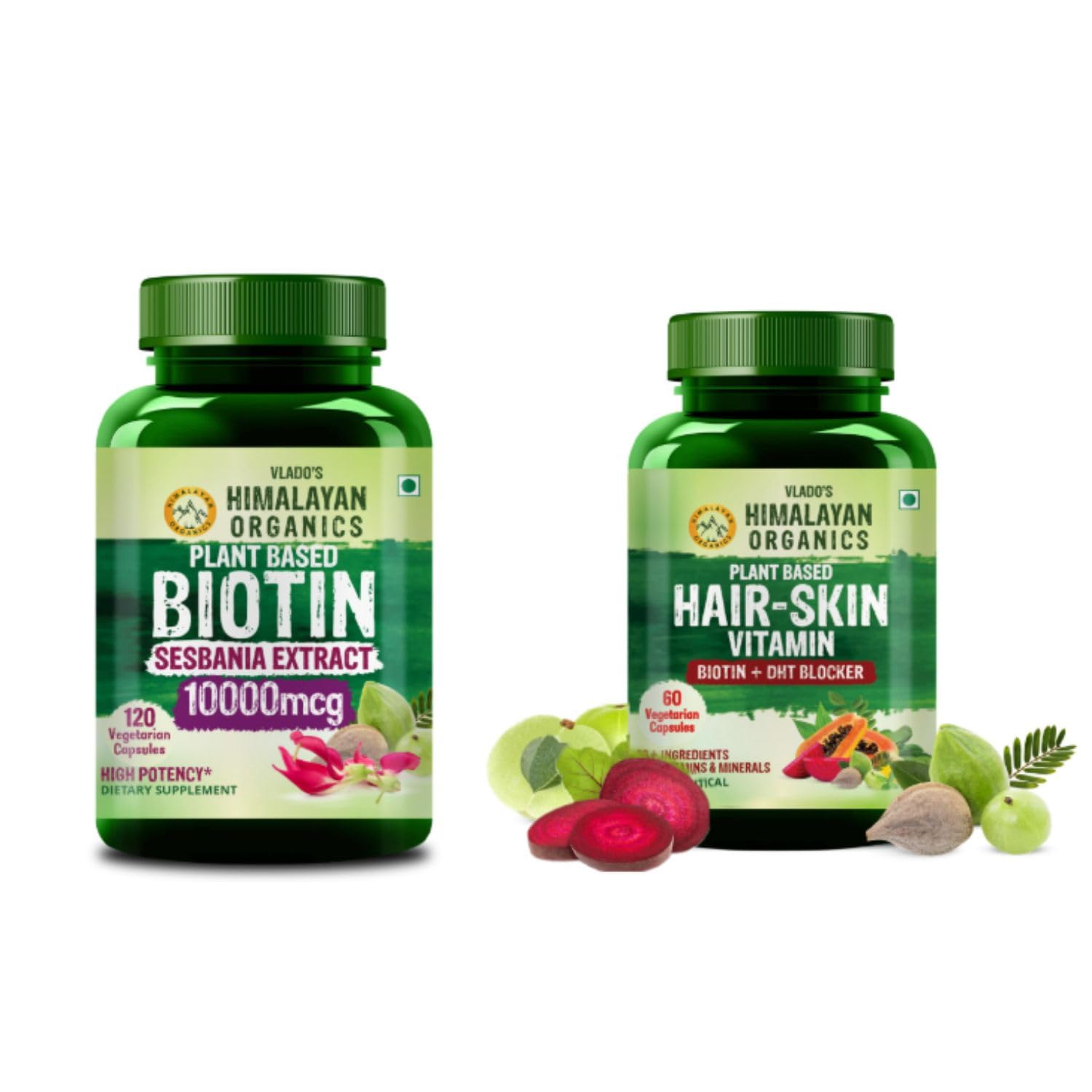 Vlado's Himalayan Organics Plant Based Biotin 10000mcg + Hair Wellness Supplement with B Vitamins, Vitamin C & D3 | Biotin, Hair, Skin & Nail Support | Veg Supplement Combo-picture-17