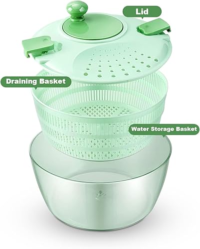 Miniatura 6 de Girador de ensalada grande de 3.6 cuartos de galón, rotador de lechuga con bloqueo seguro de tapa y mango giratorio, secadora de frutas y verduras