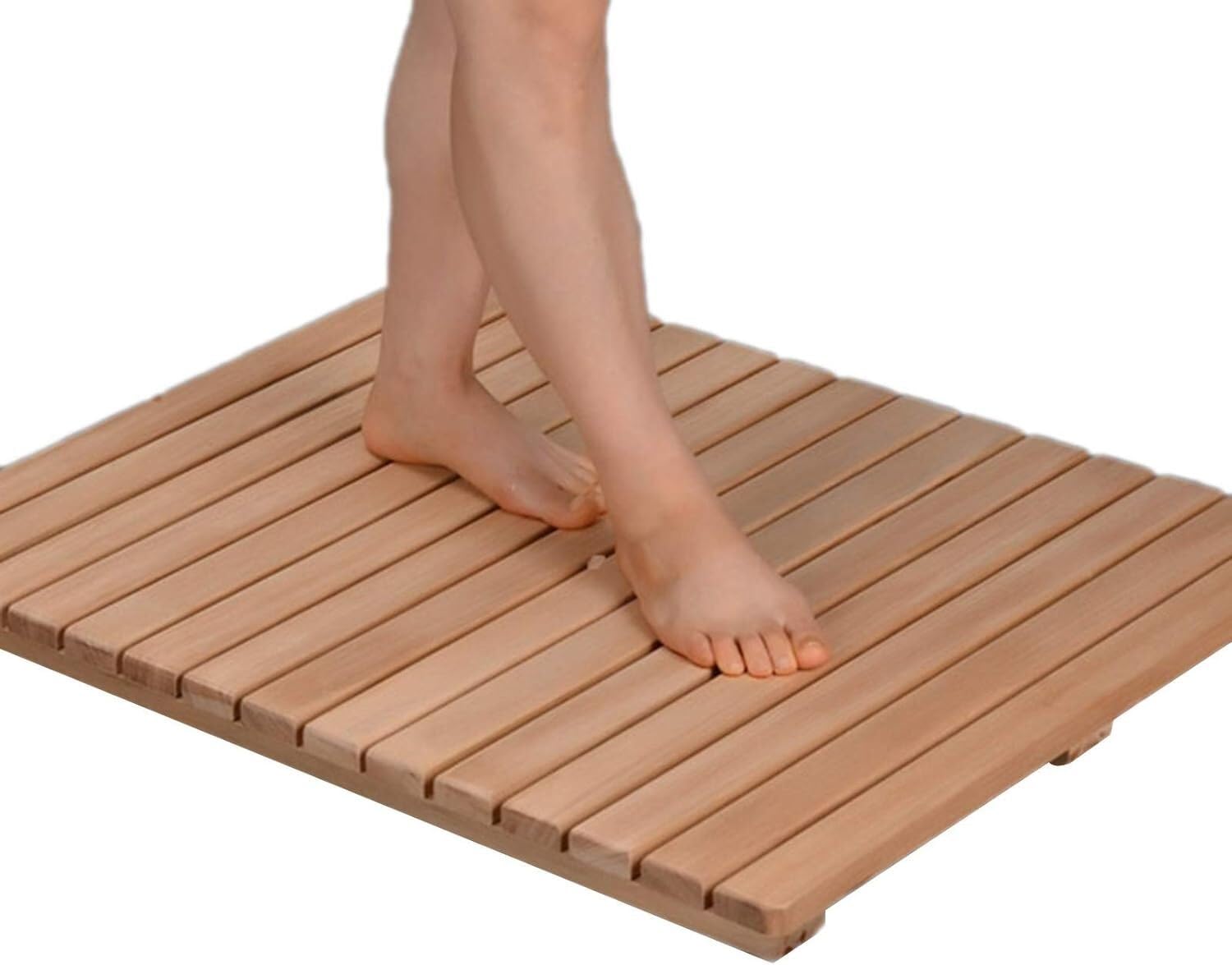 BHGFYXBS Wood Shower Bath Mat With Non-Slip Foot Pad Bathroom Quick Dry Pedal Customizable,A-70x90cm