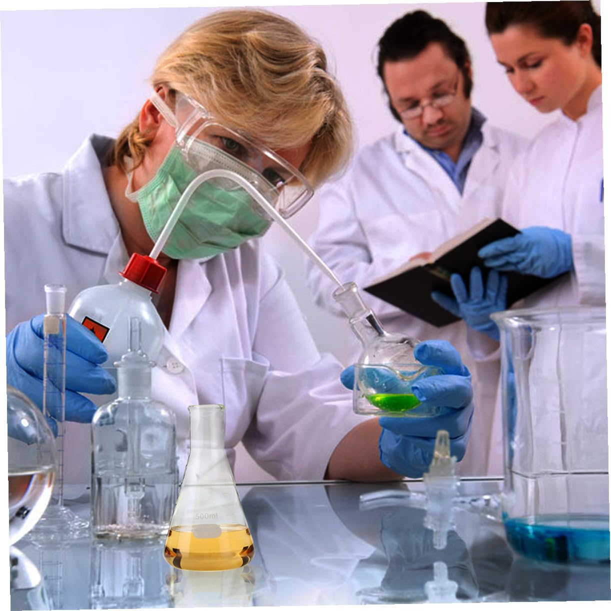 Cabilock Kit de 4 Matraces Erlenmeyer de Vidrio Borosilicato Cónicos, Alta Pureza, Uso Seguro al Calentar, sin Rebabas para Laboratorio y Escuela