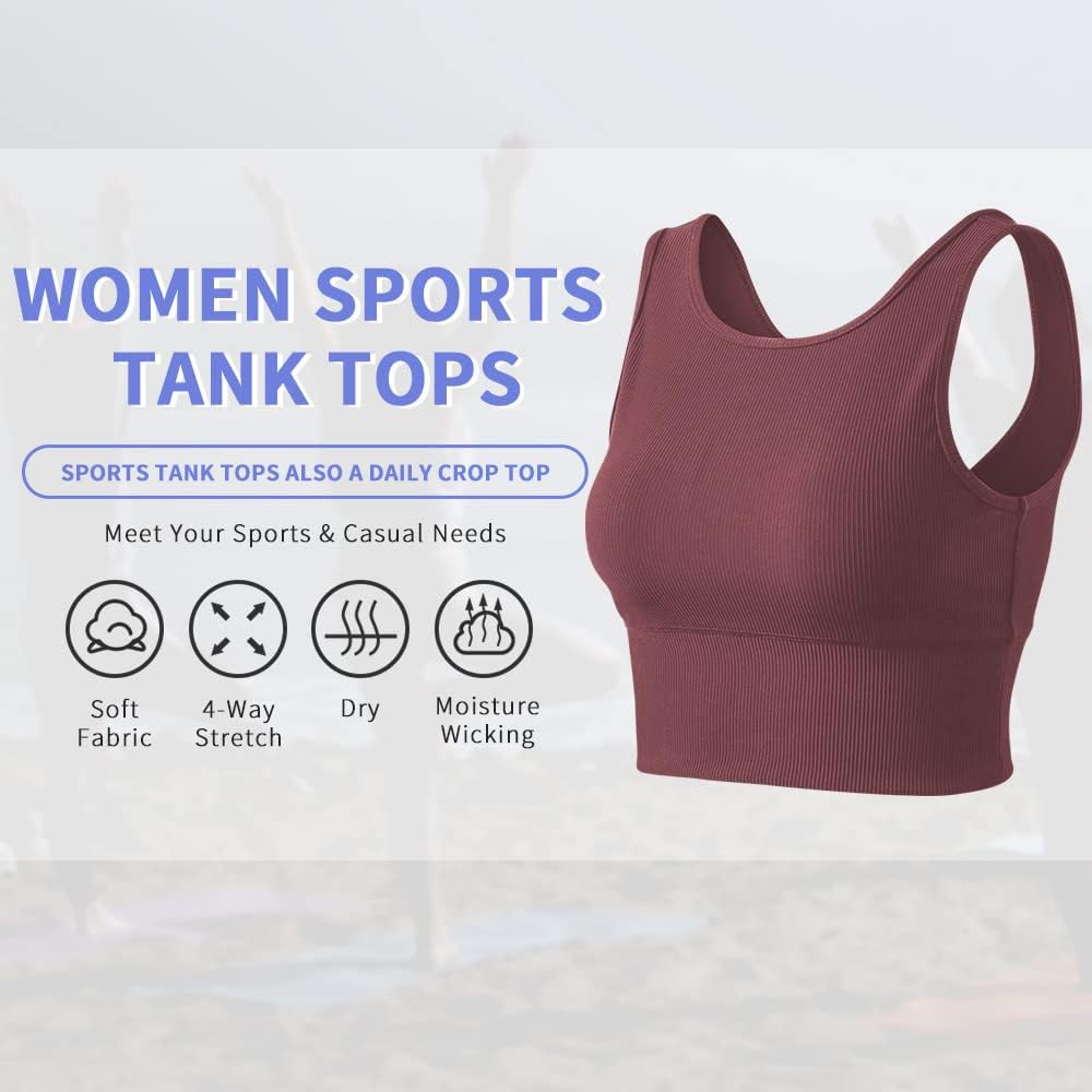 Workout Crop Tank Tops for Women Solid Comfort Sleeveless Shirts for Casual Sports Fitness Yoga Reversible Ribbed Tops