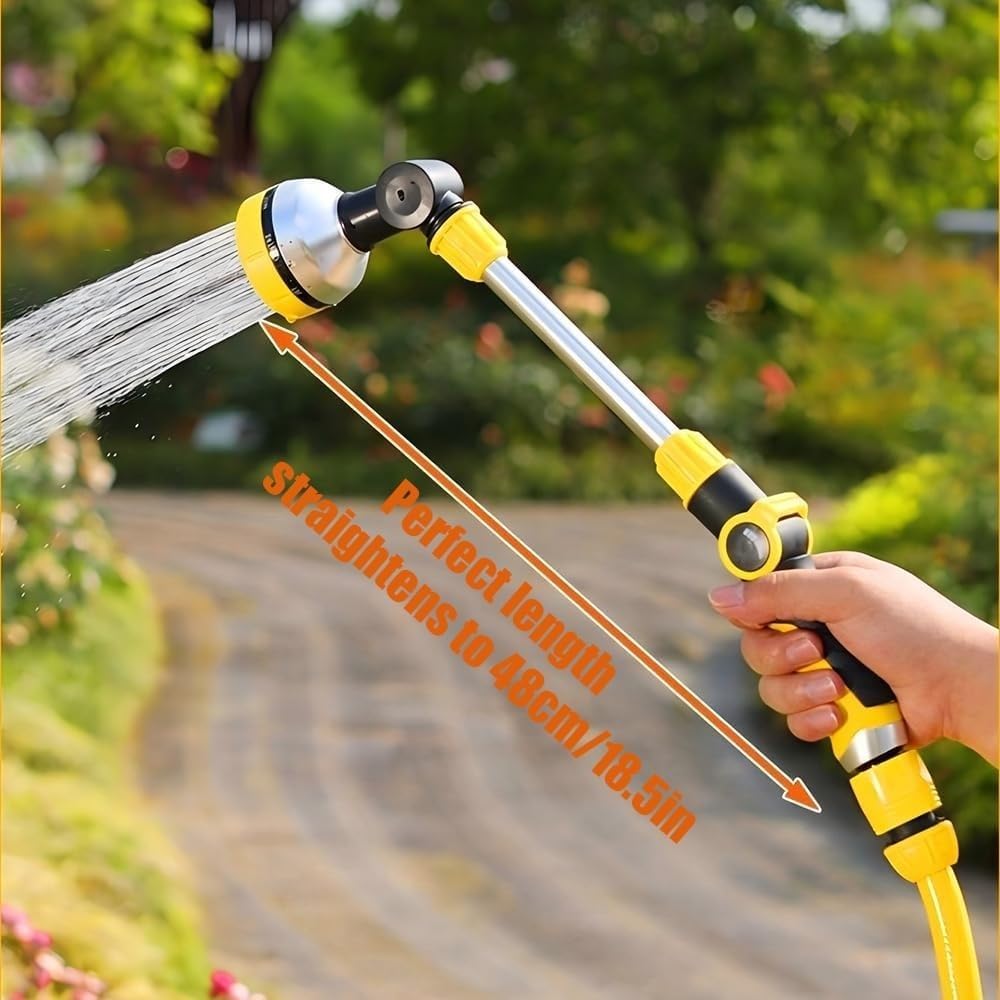 Ugello per tubo da giardino resistente, testa girevole a 180°, 10 modalità di spruzzo, controllo del pollice, struttura in lega di zinco, 45,7 cm, impugnatura ergonomica antiscivolo in TPR (B)