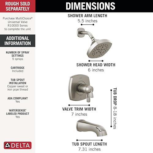 Miniatura 3 de DELTA FAUCET T17T476-SS 17 Tina termostática y ducha solo bañera y ducha, acero inoxidable