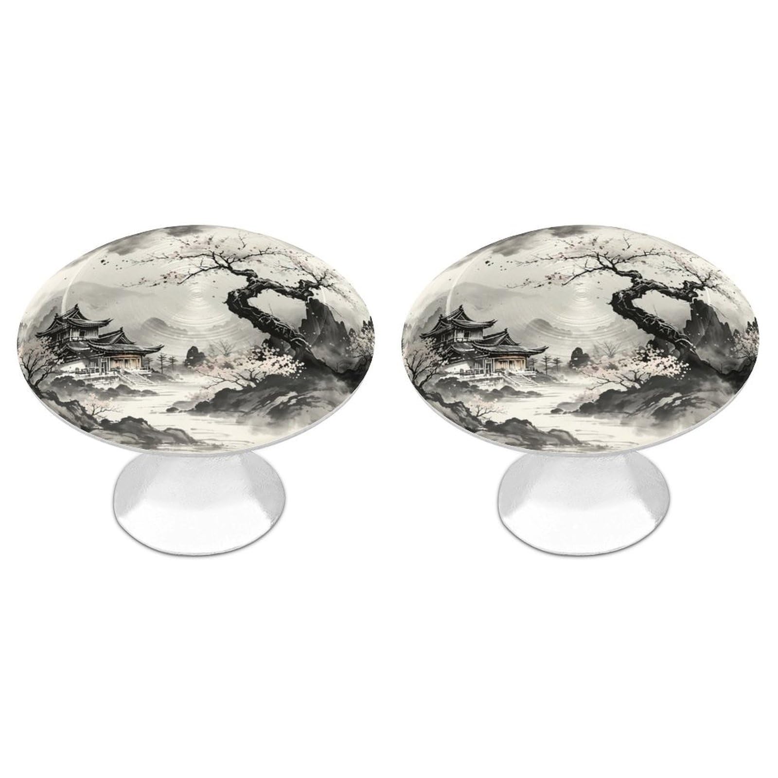 Btcowzrv Style Ink Wash Landscape 2 Pack Cabinet Knobs Drawer Pulls