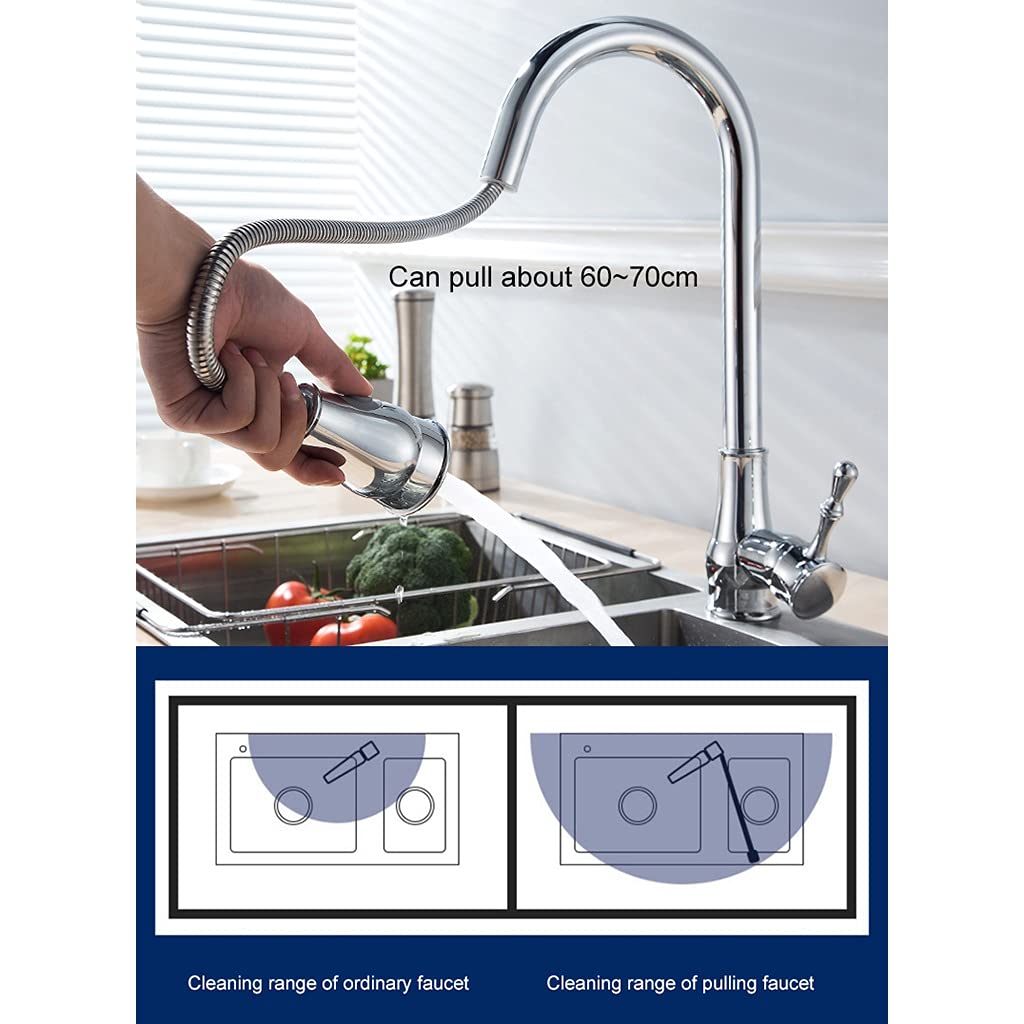 Grifo de Fregadero de Cocina para Bar, casa de Campo o Uso Comercial, Grifo extraíble, Mezclador de Agua fría y Caliente Crane Water Tap, rociador Giratorio, Acabado Cromado en níq