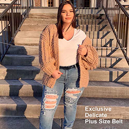 Werforu Women Black Leather Belt Plus Size Polished Buckle For Jeans Pants(Suit For Size 46-50 Inches, Black) #TOP3