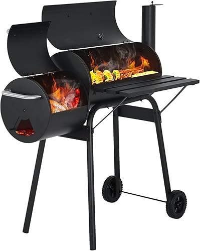 Parrillas de carbón para exteriores, parrilla portátil para barbacoa con ruedas y cubierta, parrilla de cocina resistente con caja de fuego lateral