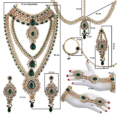 Image of Lucky Jewellery Designer Gold Plated Dulhan Bridal Jewelry Set 8 Pcs. for Girls & Women (3600-WZK-PARENT)