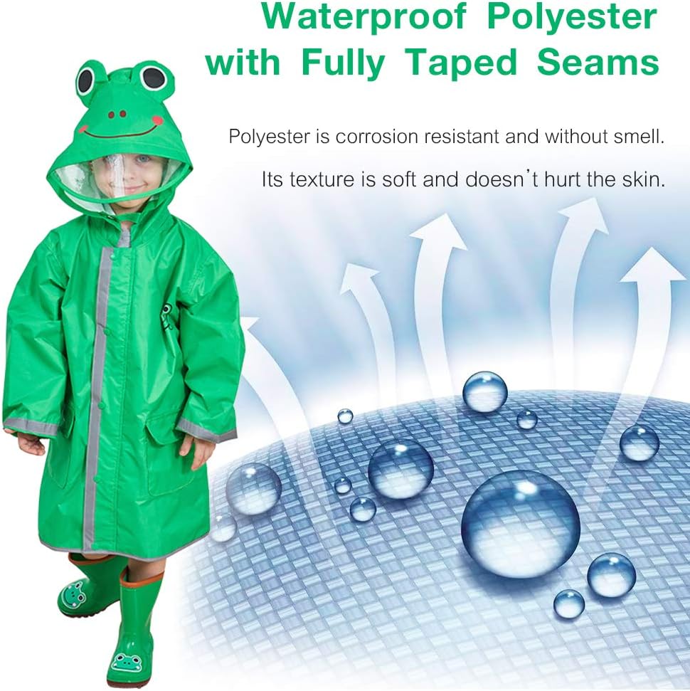 SSAWcasa Rain Poncho Kids with Hood, Toddler Rain Jacket Coat Girls Boys, Children Baby Raincoat Rainwear Gear Outerwear - Image 3