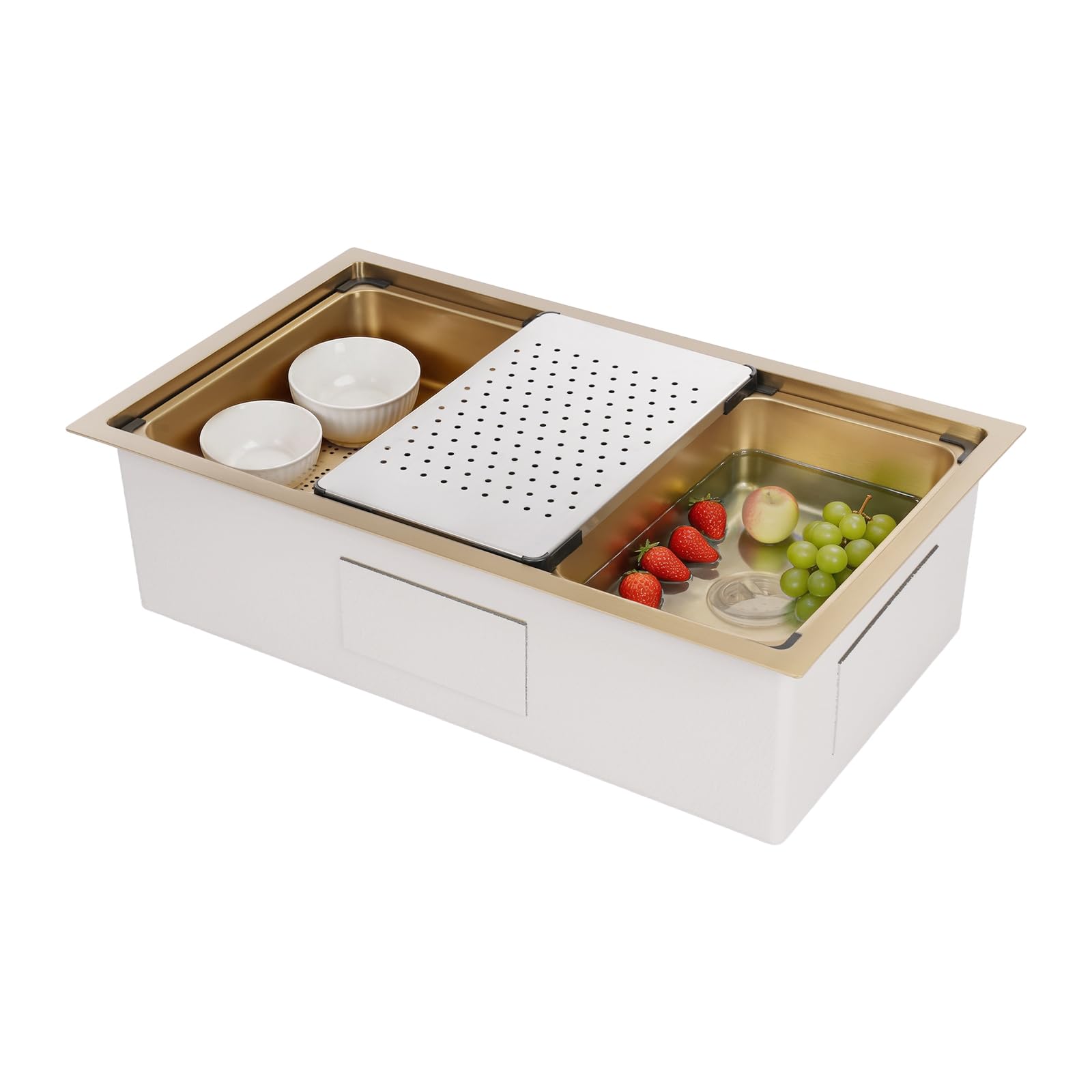 Fregadero de acero inoxidable para cocinas modernas bajo encimera de 76 cm con kit escurridor