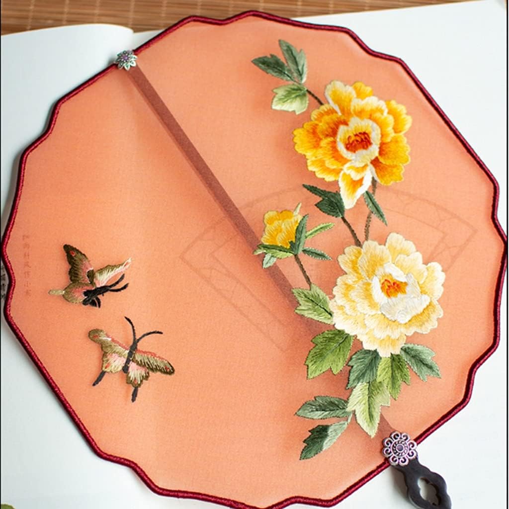 Decoration Folding Fan Handheld Fans with Tassels，Antique Silk Embroidered Fan，Handmade Double-Sided Embroidery Dance Fan Elegant Hand Fan Fan (Color : C)