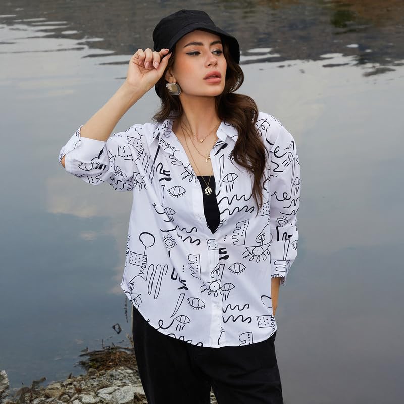 Image of PINACOLADA Women's Solid Oversized Shirt for Casual Wear | Spread Collar | Long Sleeve | Button Closure | Oversized Shirt Crafted with Comfort Fit for Everyday Wear