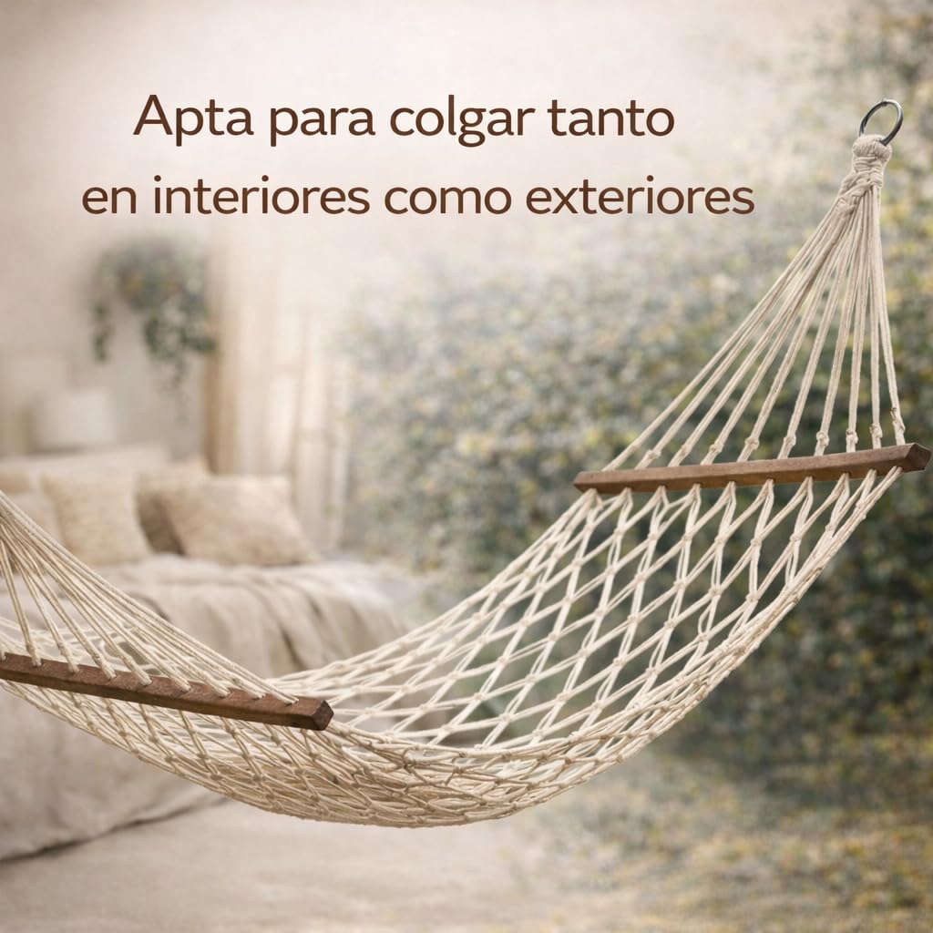 Hamaca Macramé de 270 x 80 cm (Zona Útil 190 x 80 cm) Hamaca de Red Estilo Boho para Jardín Terraza Interior Camping Campers o Caravanas Bolsa de Transporte incluida