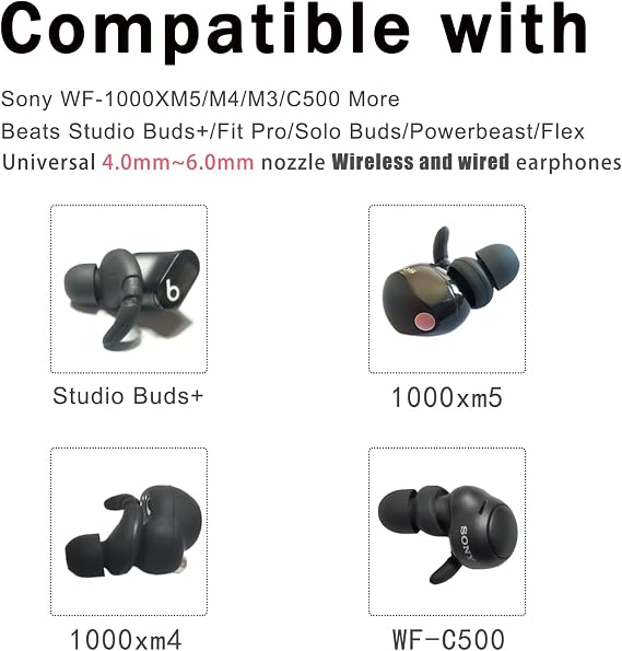 3 Pairs Replacement Earphone Tips for Sony WF-1000XM5 WF-1000XM5 WF-1000XM4 WF-1000XM3 Black Silicone Ear Hooks