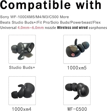 3 Pairs Replacement Earphone Tips for Sony WF-1000XM5 WF-1000XM5 WF-1000XM4 WF-1000XM3 Black Silicone Ear Hooks