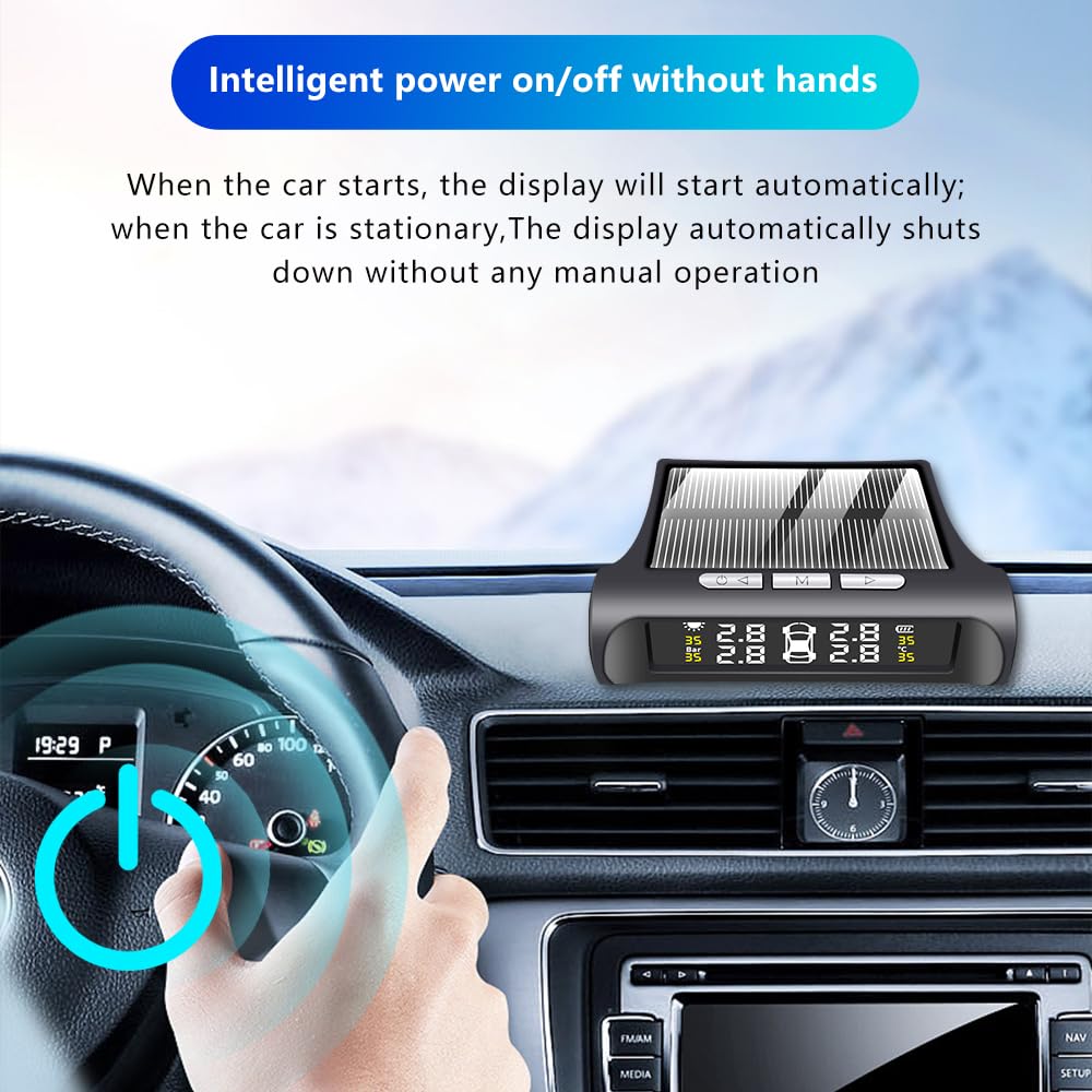 Tpms Sensore for auto Misuratore di pressione dei pneumatici solare 4 sensori Allarme Sistema di monitoraggio della pressione dei pneumatici for auto Sicurezza della pressione delle ruote Pressione Pn