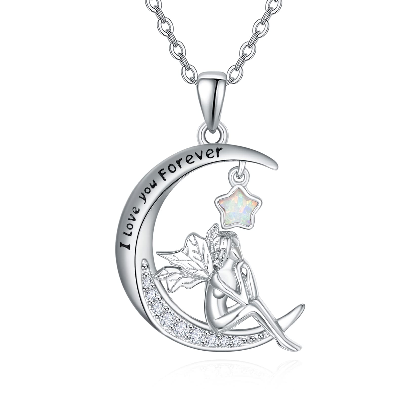 KINGWHYTE Collana Angelo Custode In Argento 925 Con Ali Di Opale - Regalo Significativo Per Donne