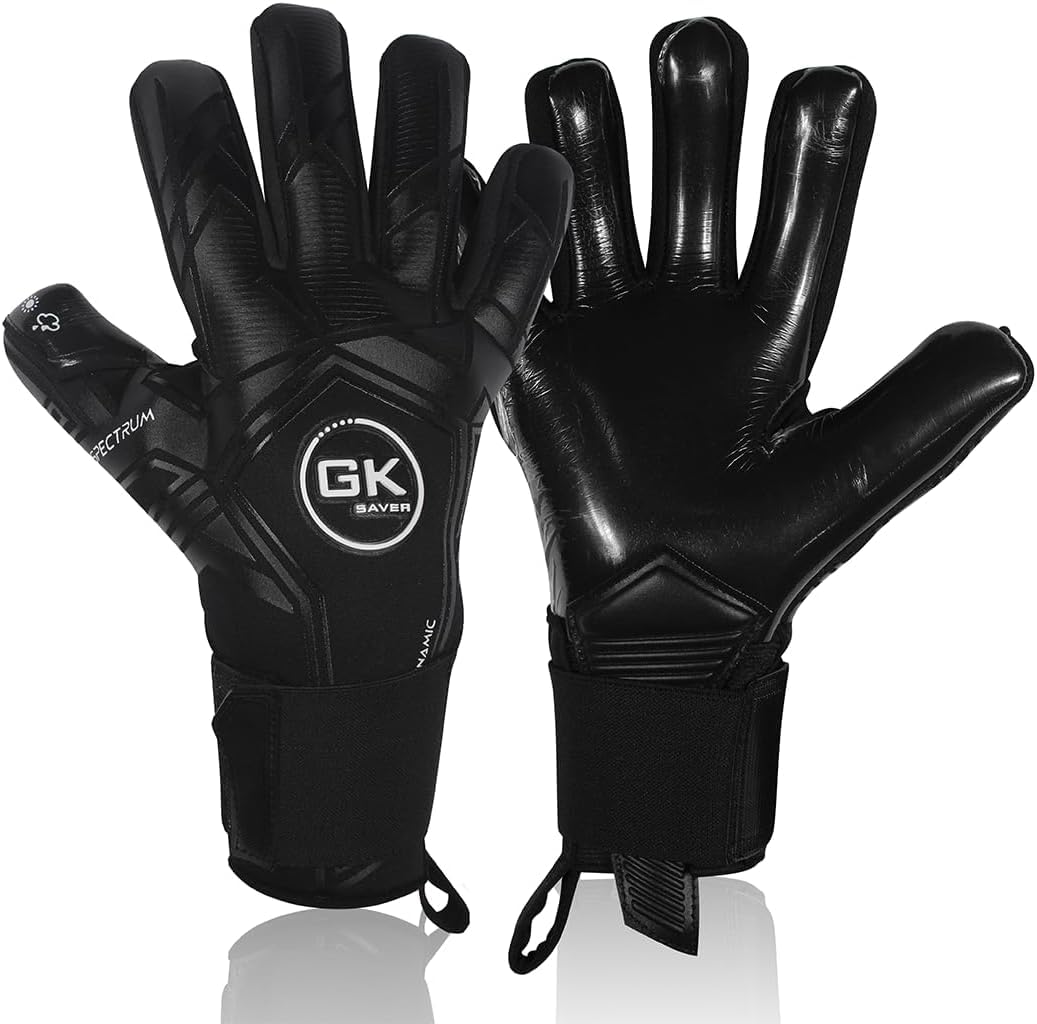 GK Saver Personalised Goalkeeper Gloves Custom Name Print Professional Grip Football Goalie Gloves Spectrum Personalisation No Fingersaver Gloves for Youth & Adult Sizes 6-11 (Black, Size 10)
