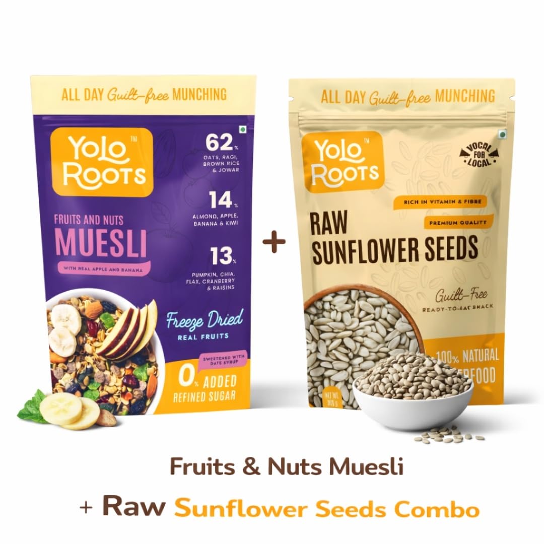 Yolo Roots Fruits & Nuts Muesli 400g & Raw Sunflower Seeds 200g Combo, No Added Sugar, High Fiber Breakfast Cereal & Protein Rich Superfood Seeds (Pack of 2) 2