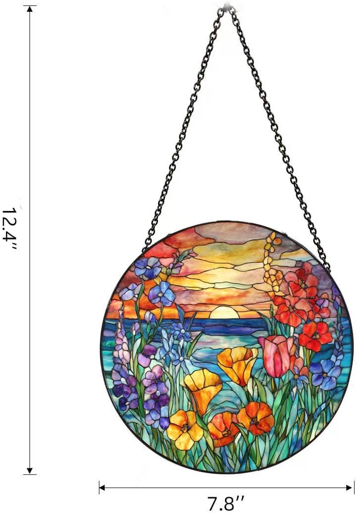 Wildflowers Sun Catcher 7.87" Stained Glass Window Hanging Poppy Flower Sun Catchers Indoor Window Garden Decor Plant Stain Glass Suncatchers Gifts for Women & Plant Lover Christmas & Birthday Gifts - Image 6