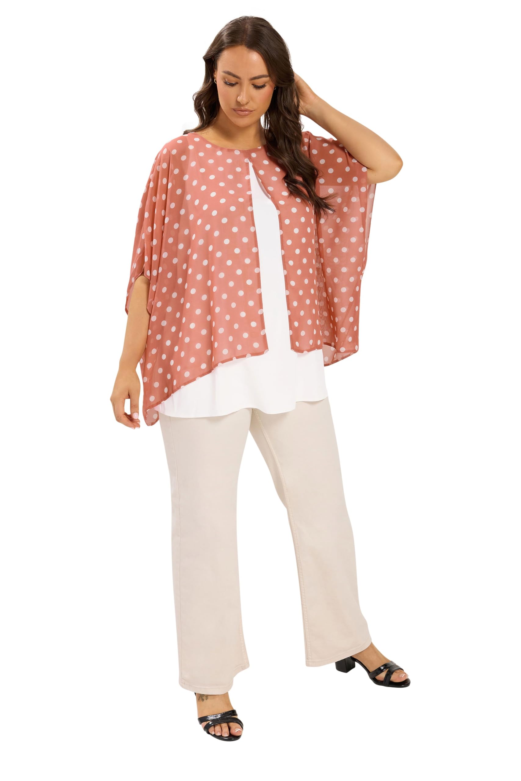 Yours Women's Pink Polka Dot Double Layer Top In | Size: 22-24