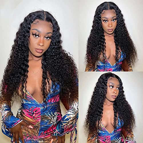 Image of 13x4 Water Wave Lace Front Wigs for Women Human Hair Pre Plucked Water Wave Lace Frontal Wig with Baby Hair Natural Color HD Transparent Deep Wave Lace Front Wigs