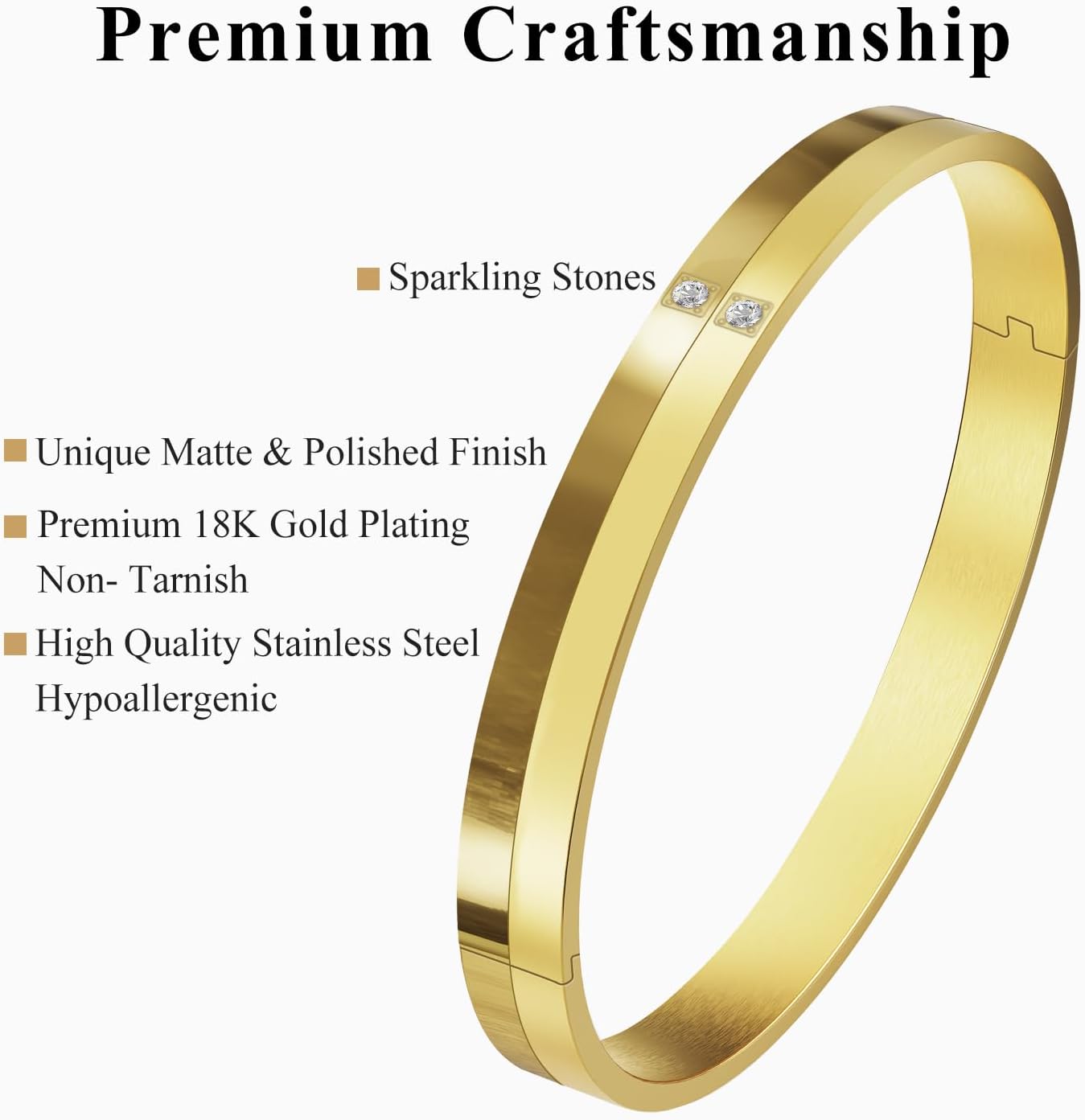 18K Gold Plated Love Bangles Bracelet for Women, Valentine's Day Gift, Friendship Bangles, Gold/Silver Stainless Steel Bangle Cuff, Non-tarnish & Waterproof, Trendy Jewelry for Birthday. - Image 3