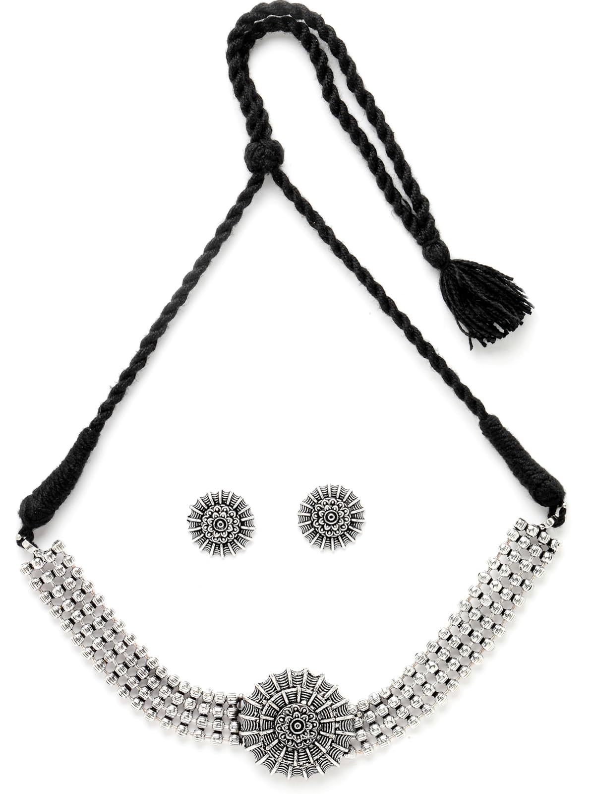 Sukkhi Stylish Oxidised Silver Choker Necklace Set With Studs