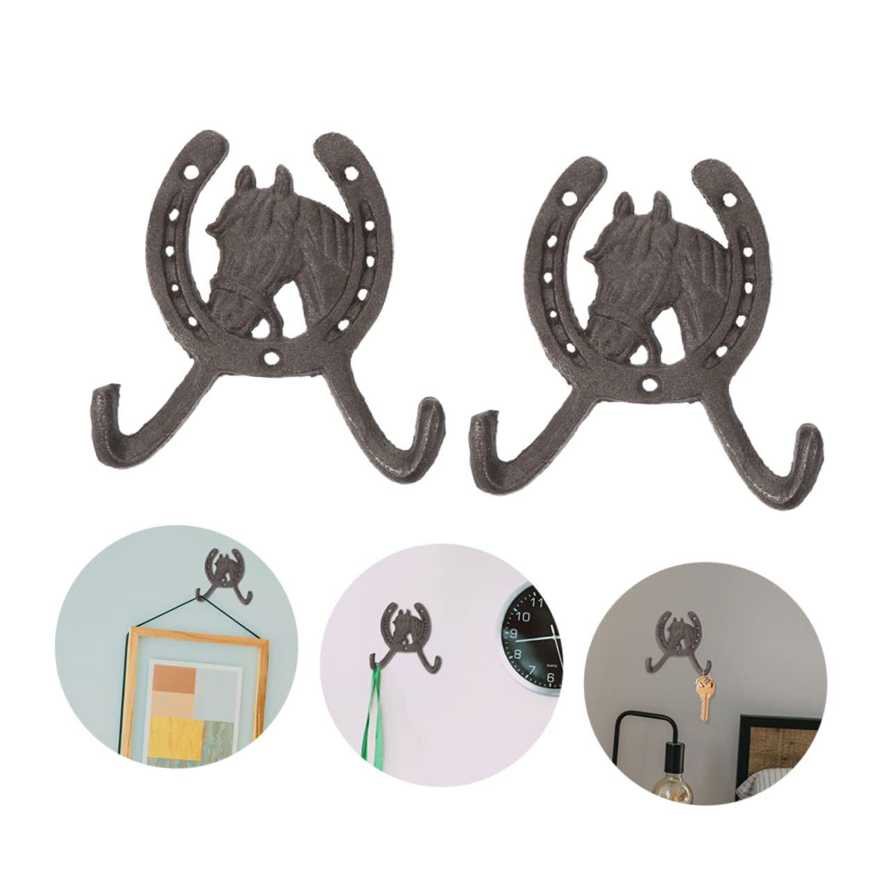 Garneck Set di 4 Ganci da Parete in Ferro Battuto Design a Ferro di Cavallo, Capacità di Carico Elevata per Appendere Chiavi e Abiti, per Decorazione Domestica Retrò
