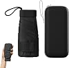 Mini Folding Umbrella, Portable UV Umbrella with Storage Box, 6 Ribs Mini Travel Sturdy Pocket Umbrella, Small Light-Weight Waterproof, Portable Compact Folding Umbrella for Women Men Girls, Black