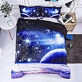HIG 3D Bedding Set 3pc Queen Size Outer Space Universe Print Comforter Set with Two Matching Pillow Covers - Box Stitched Quilted Duvet - General for Men and Women Especially for Children (P23,Queen)