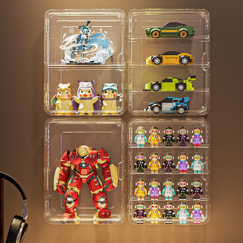 Image of BOHOIDEE 4 Tiers Clear Display Case for Figures, Acrylic Storage Organizers Box with Magnetic Door, Wall-Mounted Dustproof Showcase for Collectibles Action Figure
