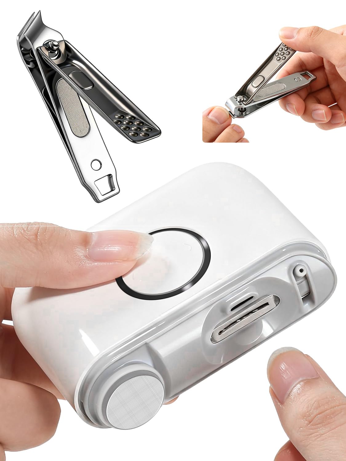 ONEDONE Coupe-ongles électrique – 3 en 1 rechargeable pour bébé Lime à ongles électrique avec double lame, 3 vitesses, sans danger pour les bébés, les femmes et les personnes âgées avec coupe-ongles