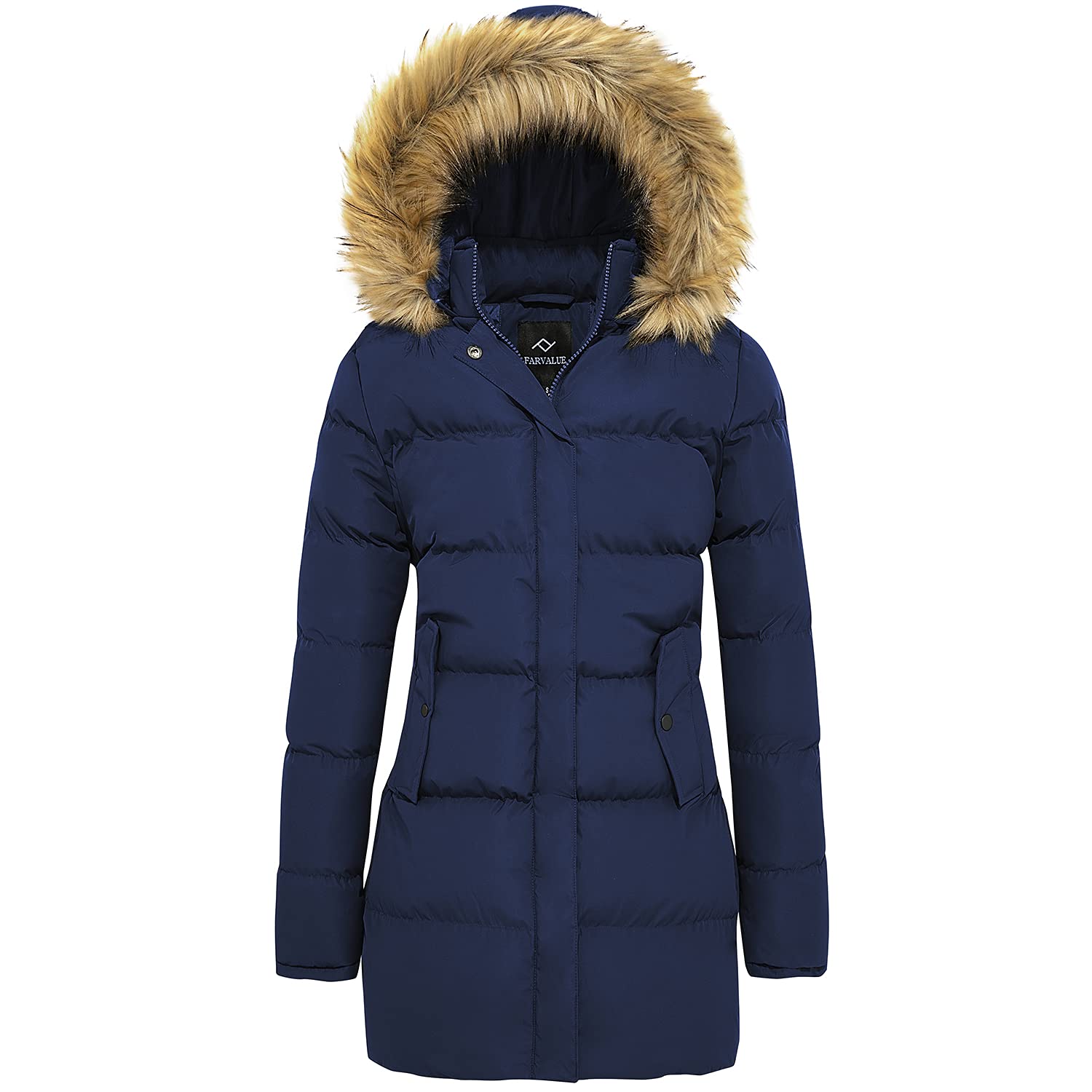 FARVALUE Women's Winter Coat Warm Parka Jacket Puffer Quilted Thicken Hooded Outerwear with Fur Trim