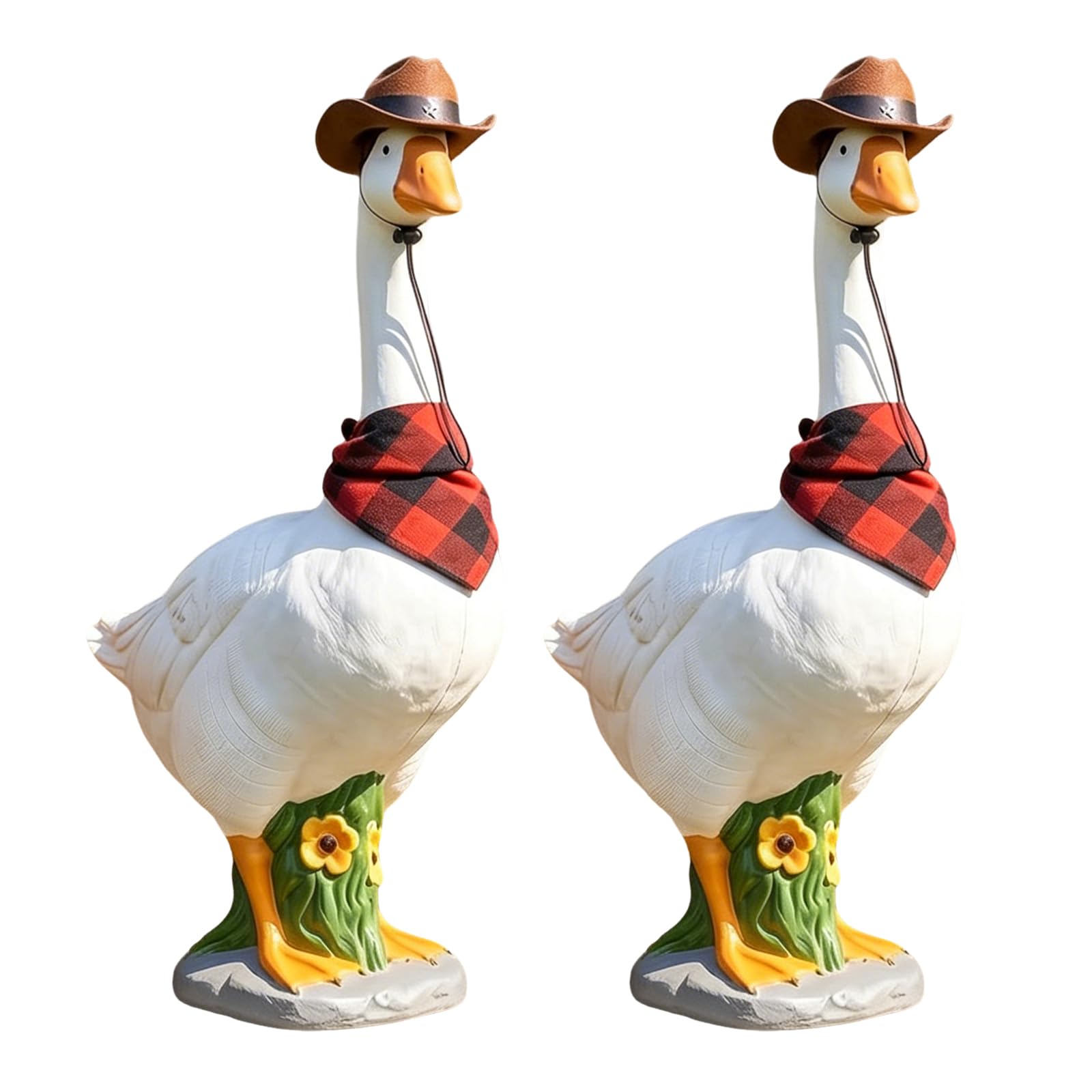 EcoGleam 13in Resin Cowboy Porch Goose Statue for Indoor Outdoor Cement Porch Goose Ornament for Patio Balcony Yard Entryway Housewarming Gifts
