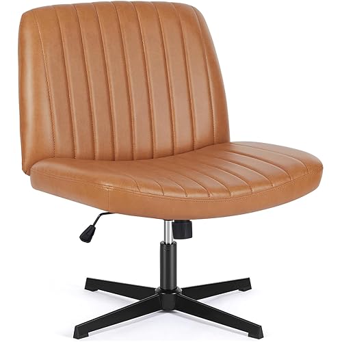 Sweetcrispy Office Chair No Wheels - Armless Desk Chair No Wheels Cross Legged Office Chair Wide Swivel Home Office Desk Chairs