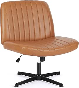 Sweetcrispy Sedia Da Ufficio Con Gambe Incrociate - Ampia, Senza Ruote, Regolabile, Marrone
