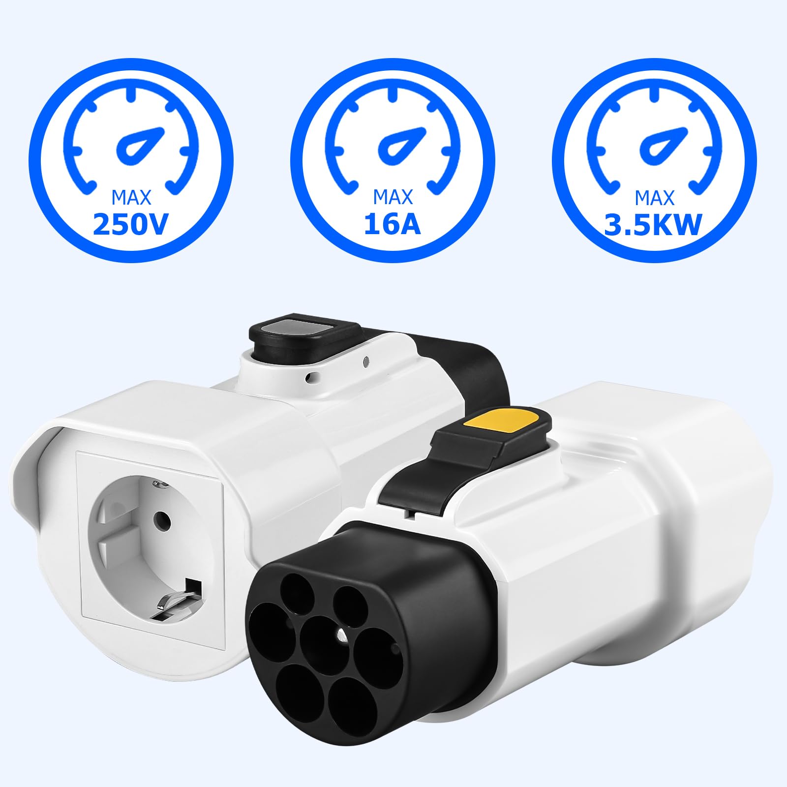 Azyvum Adaptateur de Type 2 vers Schuko pour Station de Charge, Type 2-220 V 16 A 3,5 KW - Adaptateur de Prise Schuko pour Scooters, fauteuils roulants électriques, vélos électriques