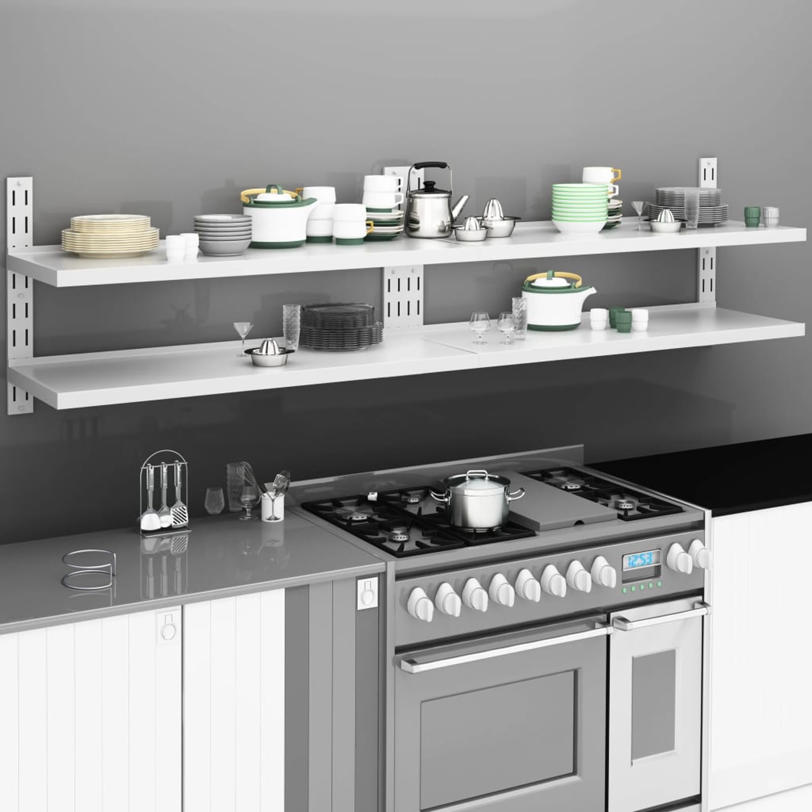 Homgoday Mensole Galleggianti a 2 Livelli 2 pz in Acciaio Inox 240x30 cm, Mensola da Muro, Mensole da Parete per Soggiorno, Ufficio, Camera da Letto, Bagno